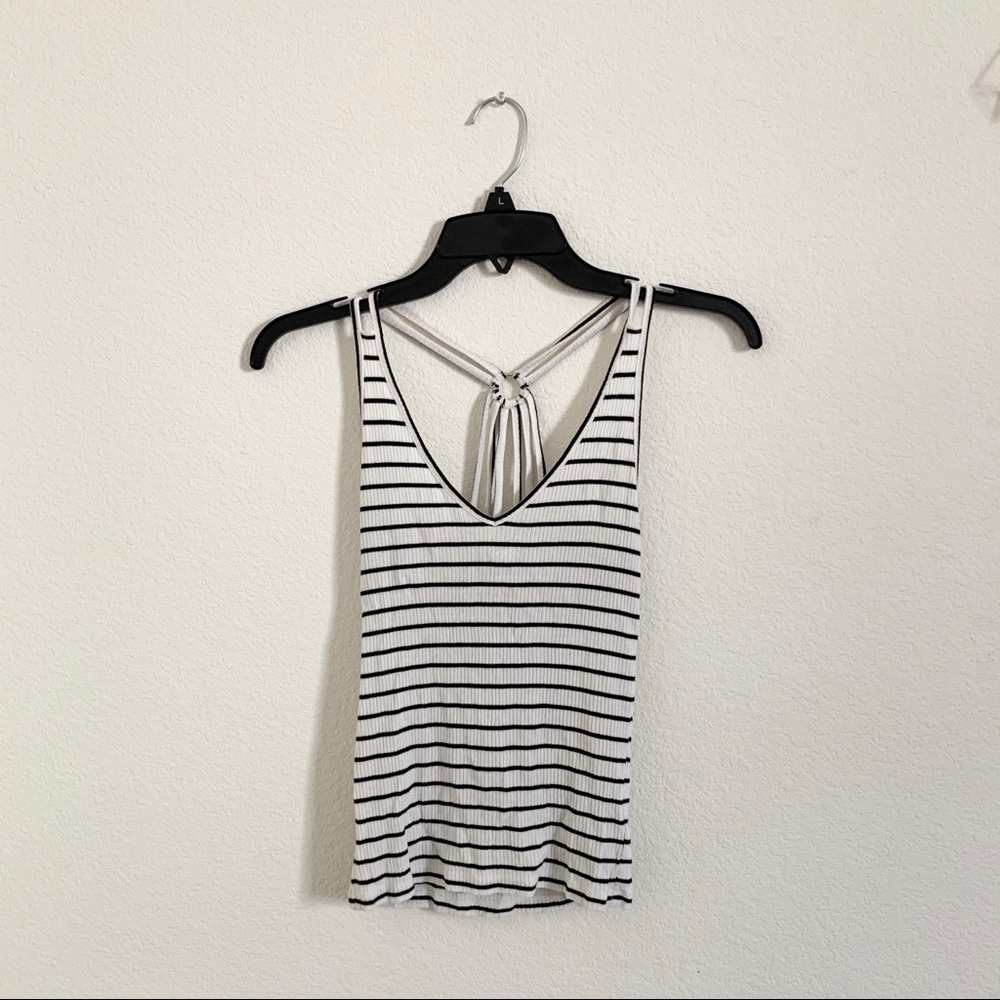 American Eagle white and black striped top